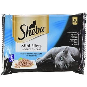 Sheba Mini-sausnetten voor volwassen katten, natvoer voor katten, selectie met vissen, vershoudzak, 52 x 85 g