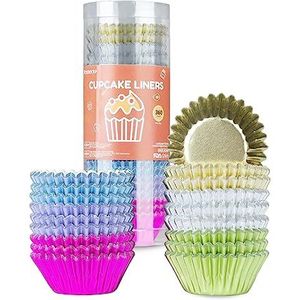 Parmedu 360 stuks cupcake-vormpjes van metaalfolie, 3,2 cm, van papier, dik, stabiel en oliebestendig, 6 kleuren
