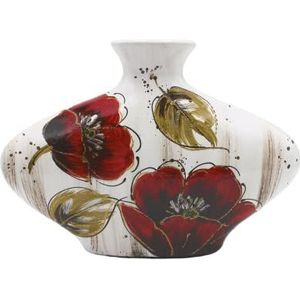 Ovale keramische vaas met amaryllis rood/wit handgemaakt Afmetingen (l x b x h) ca. 7 x 30 x 20 cm