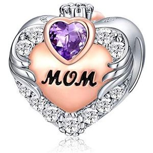 FOREVER QUEEN Geboortesteen hanger 925 sterling zilver hart hanger ""Mom"" cadeau voor verjaardag voor moeder met sieradendoosje, sterling zilver