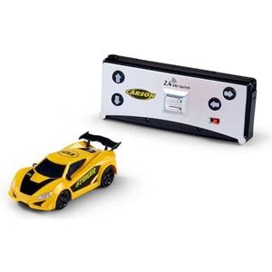 Carson 500404275 1:60 Nano Racer Striker 2,4 GHz geel - op afstand bestuurbare auto, RC voertuig, RC auto, 20 minuten rijtijd, RC auto voor kinderen