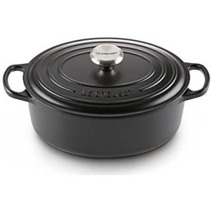 Le Creuset, Signature stoofpan van geëmailleerd gietijzer met deksel, diameter 31 cm, ovaal, compatibel met alle warmtebronnen (inductie meegeleverd), inhoud: 6,3 l, 5,705 kg, zwart