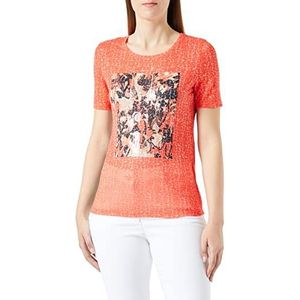 Gerry Weber T-shirt à motifs pour femme avec imprimé sur le devant, t-shirt à manches courtes, t-shirt à manches 1/2, imprimé sur le devant, Impression rouge/orange/écru/blanc, 38
