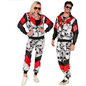 Widmann - Jaren 80 trainingspak doodskop trainingspak UV licht zwart rood jas en broek trainingspak retro badkamer carnaval party