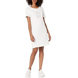 DKNY Damesjurk met T-shirt, logo, jurk, Crème met logo versierd met zilver