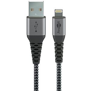 goobay 49267 Apple Lightning-kabel/MFi-gecertificeerd/extra sterke premium textielkabel met metalen connectoren/Iphone, iPad, ipod/0,5 m / space grey