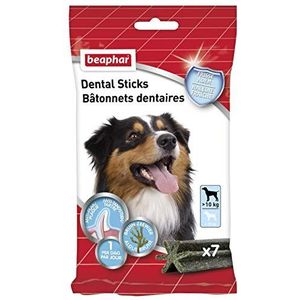 BEAPHAR - Tandstokken voor grote honden (> 10 kg) - caloriearme lekkernijen met bruine algen en groene thee - frisse adem - verwijdert tandplak en tandsteen - 7 stuks