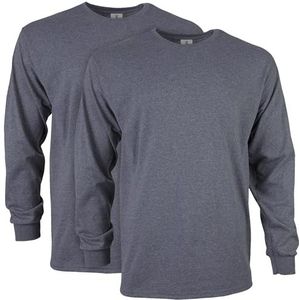 Gildan Set van 2 T-shirts voor heren, lange mouwen, katoen, ultra voor volwassenen (verpakking van 2), Donkergrijs