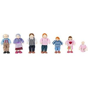 KidKraft Familieset met 7 mini-poppen van hout, ideaal voor elk poppenhuis, kinderspeelgoed vanaf 3 jaar, 65202