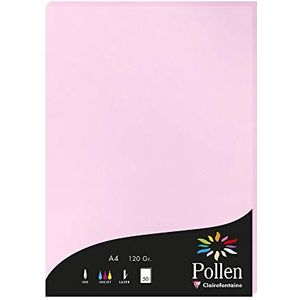 Clairefontaine 4213C, doos van 50 vellen, A4-formaat (21 x 297 cm), 120 g/m², kleur: roze dragee, uitnodigingspapier voor evenementen en correspondentie, Pollen-serie, premium glad papier
