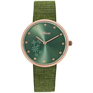 s.Oliver Dameshorloge analoog kwarts groen textiel armband 5 bar in geschenkdoos 2033561, Groen, horloges