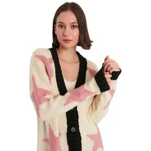 Trendyol Cardigan en tricot à col en V standard pour femme, Noir, S