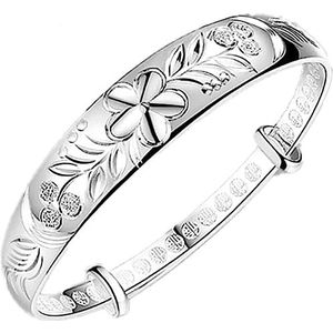 Damesarmband, mode solide en brede bloem, prachtig gesneden, verstelbare open koppels, amulet armband voor mannen en vrouwen, eeuwigheid sieraden, Kerstmis, Kunststof Sterling zilver