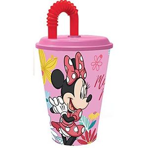 ALMACENESADAN 2069 Looping Tumbler Disney Minnie Mouse elektrische pop glas met suikerriet, 420 ml inhoud van kunststof, BPA-vrij