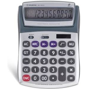 Osama METAL, 10-cijferige rekenmachine met verstelbaar LCD-scherm en rubberen profiel, zilver/zwart