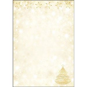 SIGEL DP083 Kerstbriefpapier, kerstboom en kerststerren, 21 x 29,7 cm, 90 g/m², geel en goud, 100 vellen