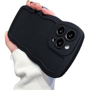 PASUTO Compatibel met iPhone 13Pro Max 6,7 inch hoes volledige cameralens beschermende zachte schokbestendige telefoon met schattige krullende eenvoudige golf case zwart