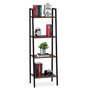 Relaxdays Voeten, Ladderplank met 4 vakken Opslag, Planten, HLP: 136 x 44 x 31,5cm, Hout en Zwart, IJzer, Bruin, 5 cm