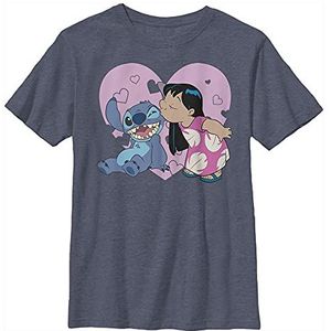Disney Lilo & Stitch Valentine's Day Lilo Kiss T-shirt, jongens, marineblauw, XS, Navy Blauw