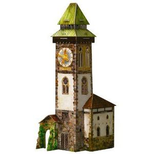 Keranova keranova277 15 x 15 x 34 cm slim papier middeleeuwse stad de klok puzzel 3d tower