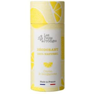 Deodorant citroen en bergamot – 100% natuurlijk, voor alle huidtypes – gemaakt in Frankrijk – niet getest op dieren – zonder conserveringsmiddelen, aluminium of parabenen – verpakking recyclebaar – kleine producten