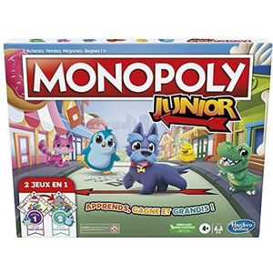 Monopoly Junior, omkeerbaar speelbord, 2 spellen in 1, Monopoly spel voor jonge kinderen, bordspellen voor kinderen, juniorspellen (Franse versie) (mogelijk niet beschikbaar in het Nederlands)
