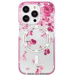 Ted Baker Scattered Flowers Schokbestendige beschermhoes compatibel met iPhone 15 Pro, compatibel met Magsafe, roze transparant