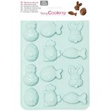 ScrapCooking - Siliconen bakvorm voor Pasen - 12 vormen van paasdieren: konijn, kip, vis voor chocolade en cake - bakgerei - frituren - watergroen - 6726