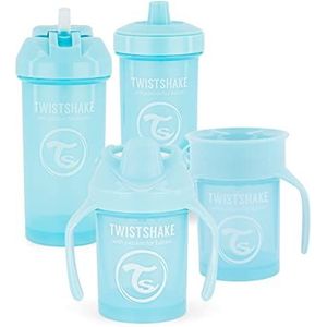 Twistshake Babybekerset – 4-delig | 1 x 360 cup - 1 x mini-beker - 1 x rietjesbeker - 1 x kinderbeker | lekvrije flessen | BPA-vrije lekvrije beker | maand 4+ | lichtblauw