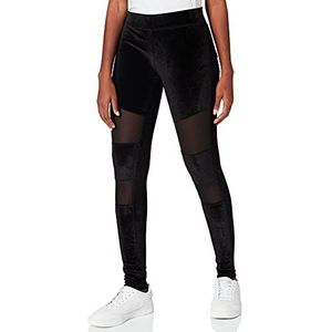 Urban Classics Tech Mesh yogabroek voor dames, fluweel, leggings met mesh-inzetstukken in verschillende kleuren, maten XS tot 5XL, zwart.