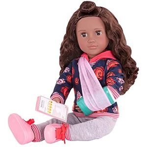 Our Generation - Deluxe Keisha pop met 2 outfits, patientine, gipsarm, bruin haar en slapende ogen, beweegbaar 46 cm - vanaf 3 jaar - 45333, meerkleurig