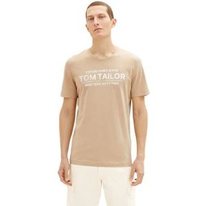 TOM TAILOR 1037982 T-shirt met logo voor heren (1 stuk), 21849 - Karamel Beige