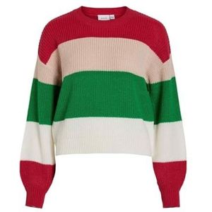 Vila Vioa L/S O-Neck Stripe Knit Top/Pb Pull en tricot pour femme, Rose, XL