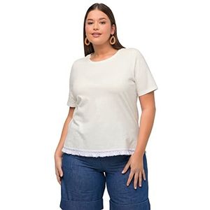 Ulla Popken T-shirt avec Fringes At Hem Femme, Blanc cassé, 60-62