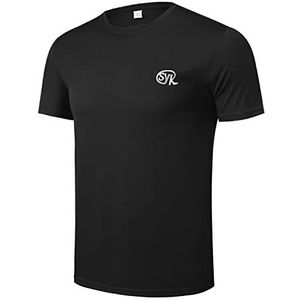 Sykooria Sportshirt voor heren, met korte mouwen, slim fit, zwart, maat L, zwart.