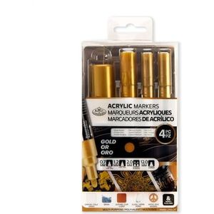 Royal & Langnickel Set van 4 gouden acrylverfstiften, maten 0,7 mm, 1,2 mm, 2 mm, 12 mm.