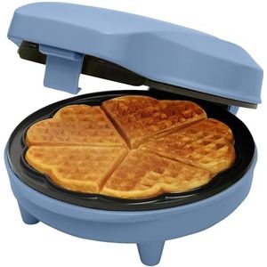 Bestron Wafelijzer voor klassieke wafels in hartvorm, wafelijzer met antiaanbaklaag voor hartvormige wafels, met antiaanbaklaag en controlelampje, 700 W, kleur: blauw