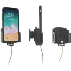 Brodit Apparaathouder 715013 | Made in Zweden | voor smartphones - Apple iPhone 11, iPhone XS, iPhone X, iPhone XR, 71 x 013, zwart, met stekkerhouder voor Lightning-naar-USB-A-kabel