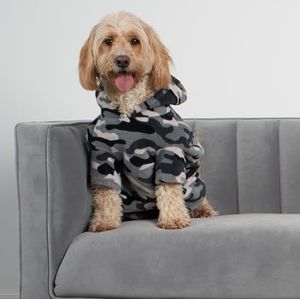 OHS Antracietgrijze hoodie voor middelgrote honden, camouflageprint, hondentrui met capuchon, superzacht, warm en comfortabel, kleding voor middelgrote honden