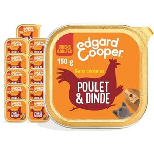 Edgard & Cooper Patée Box voor volwassen honden, zonder granen, natuurlijk voer, 11 x 150 g, verse kip en kalkoen, gezonde voeding, smakelijke en evenwichtige eiwitten van hoge kwaliteit