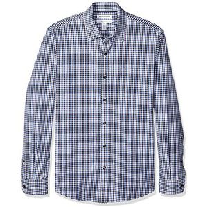 Amazon Essentials Chemise en popeline à manches longues pour hommes, coupe ajustée, vichy noir bleu, taille S