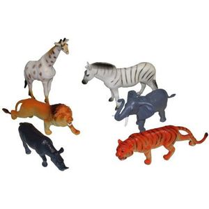Idena 4329901 - Set van 6 dierentuinfiguren, kunststof, ca. 15 cm, speelplezier voor badkuip, zandbak, kleuterschool en kinderkamer