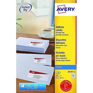 Avery 600 stuks adresetiketten zelfklevend voor inkjetprinters, 24 etiketten per A4-vel, sneldrogend (J8159), wit