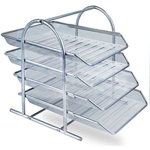 Zuvo 90031 Bureau-organizer van netstof, 4 niveaus, voor thuis en kantoor, zilver