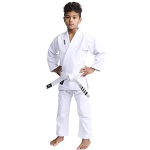 Ippon Gear Jiu Jitsu BJJ GI Braziliaanse Jiu Jitsu kinderinstappak met witte riem, maat M00, parelweave materiaal, 350 g/m² weefseldichtheid, scheurvast met verzegelde naden, wit