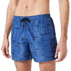 Armani Exchange Zwemshort voor heren met trekkoord en integraal logo, Navy Distorted, XL, Navy Distorted