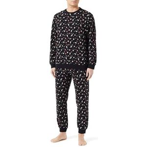 Dagi Ensemble pyjama à manches longues pour homme avec t-shirt et pantalon imprimé en soie, Noir, L