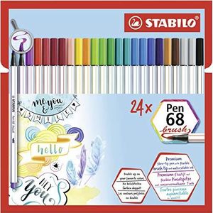 Penseelstift - STABILO pen 68 borstels - etui x 24 viltstiften - verschillende kleuren