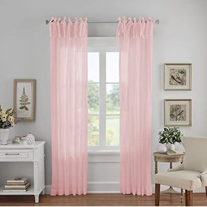 Elrene Home Fashions Crushed Semi-Sheer Tie Top Single Panel Venstergordijn, 100 x 220 cm (1, Blush)