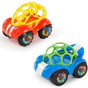 Bright Starts Oball rammelaar & Roll Sports raceauto, gemakkelijk vast te pakken speelgoed, vanaf 3 maanden, willekeurige kleur, blauw of rood, (1 stuk)